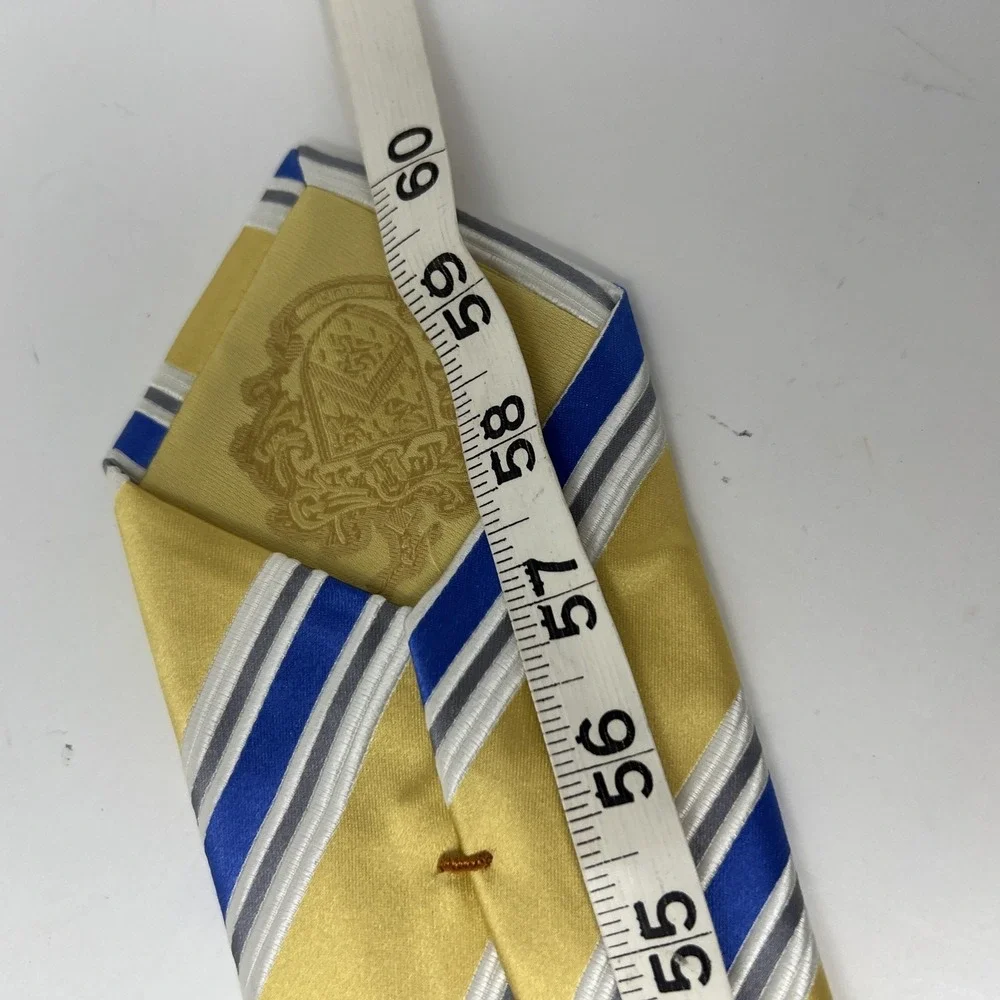 Donald J. Trump Silk Tie Mens Gold Blue Diagonal Stripe Signature Crest Necktie